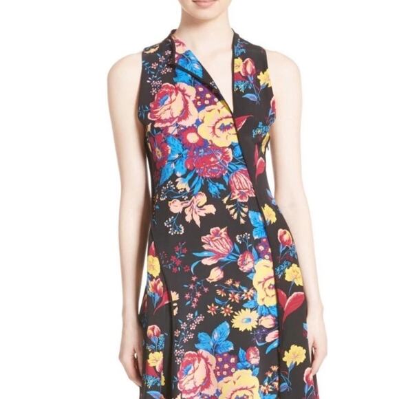 Diane Von Furstenberg Black Floral Silk Sleeveless Shark bite Dress Size 2 Aa23 - Picture 4 of 11